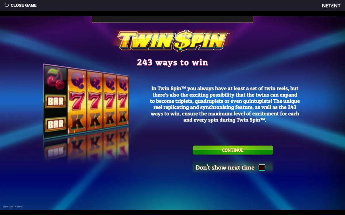 Twin Spin paytable and symbols